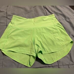 Lululemon Speed Up Shorts Size 6 Neon Green Running Athletic Zip Pocket